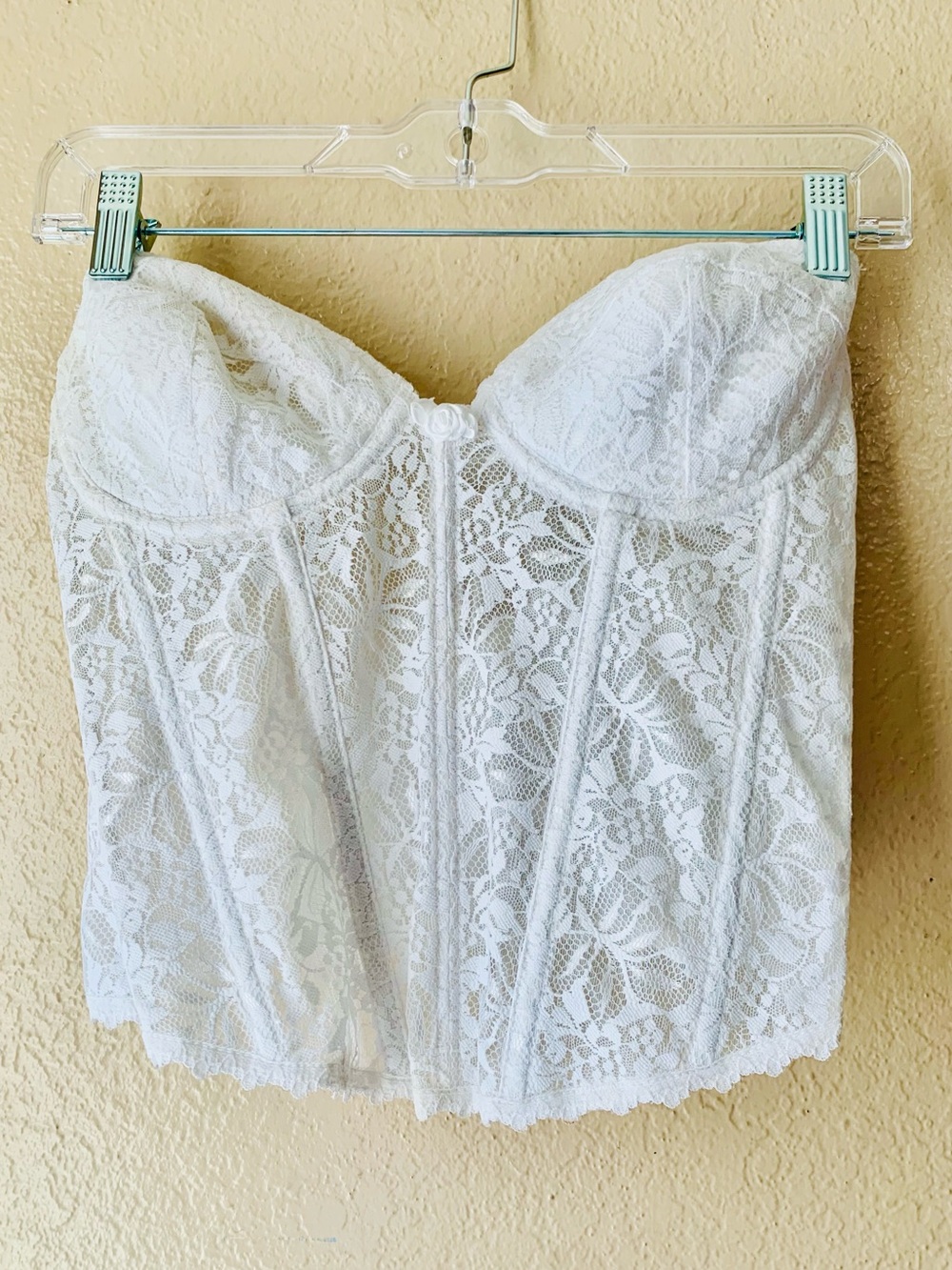 FREDERICKS OF HOLLYWOOD Vintage Underwire White Lace Bustier Corset Size 36C
